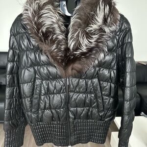 Vintage Genuine Leather LaREINE BLANCHE coat with fur collar